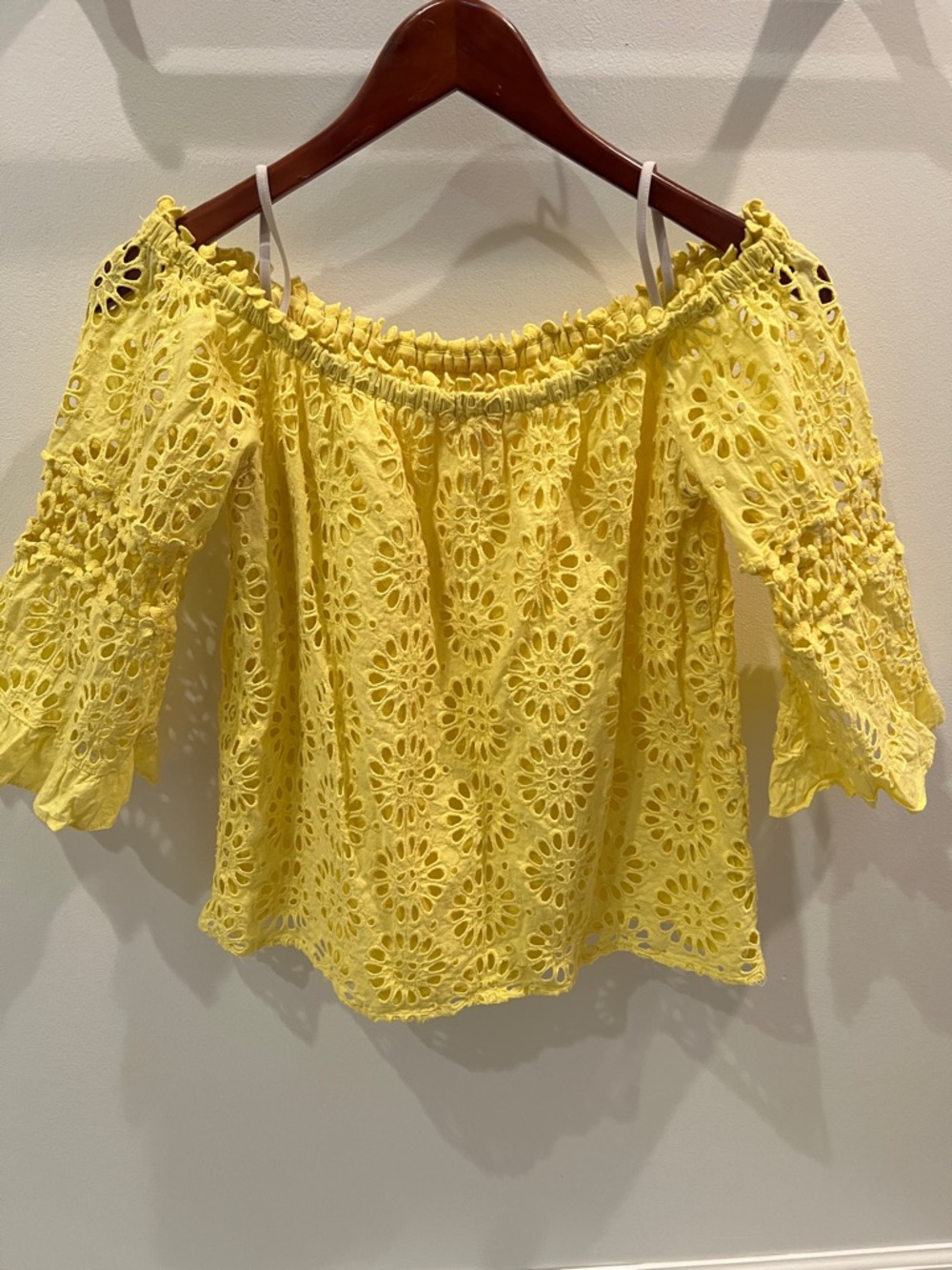Lilly Pulitzer Laurenne Off the Shoulder Eyelet Top Yellow Half Sleeve